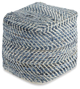Chevron Blue Pouf from Ashley Furniture - Luna Furniture