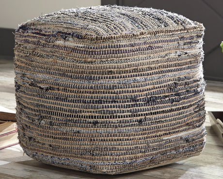Absalom Denim Pouf from Ashley - Luna Furniture