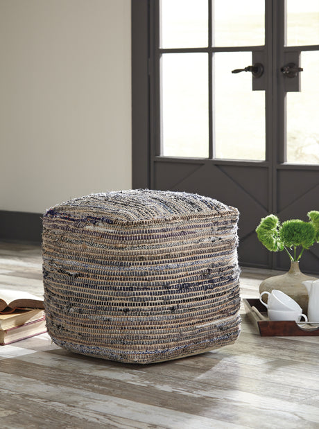 Absalom Denim Pouf from Ashley - Luna Furniture