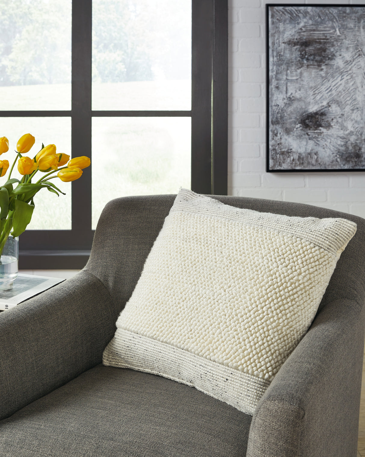 Rowcher Gray/White Pillow from Ashley Furniture - Luna Furniture