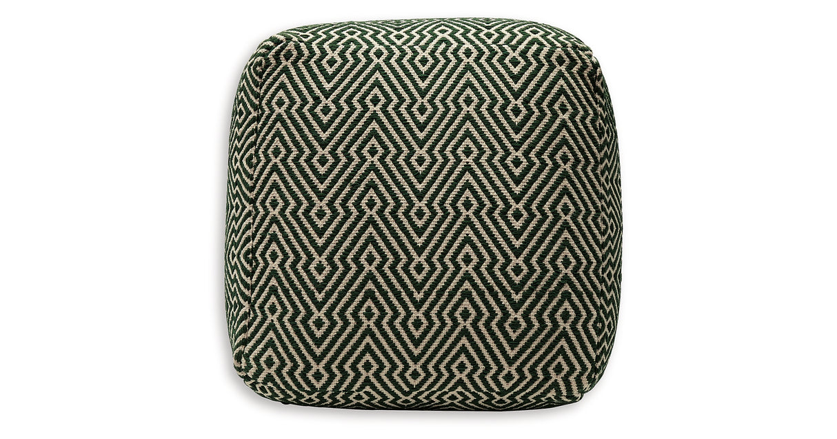 Abacy Green/Ivory Pouf from Ashley - Luna Furniture