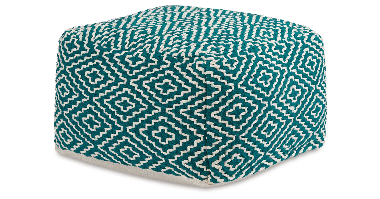 Brynnsen Teal/Ivory Pouf from Ashley Furniture - Luna Furniture