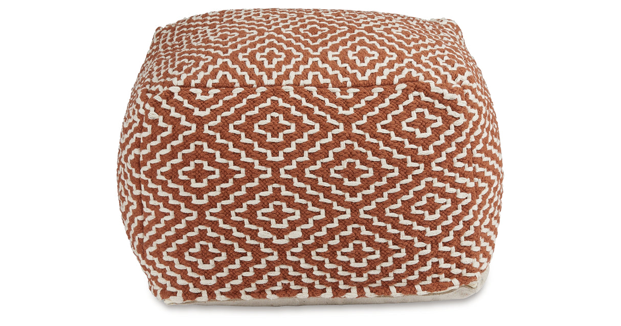 Brynnsen Rust/Ivory Pouf from Ashley - Luna Furniture