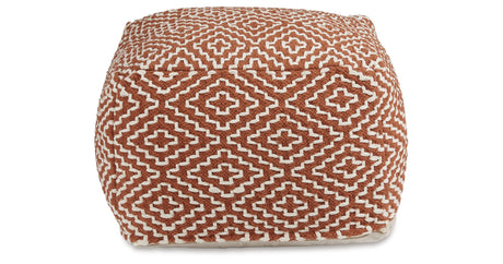 Brynnsen Rust/Ivory Pouf from Ashley - Luna Furniture