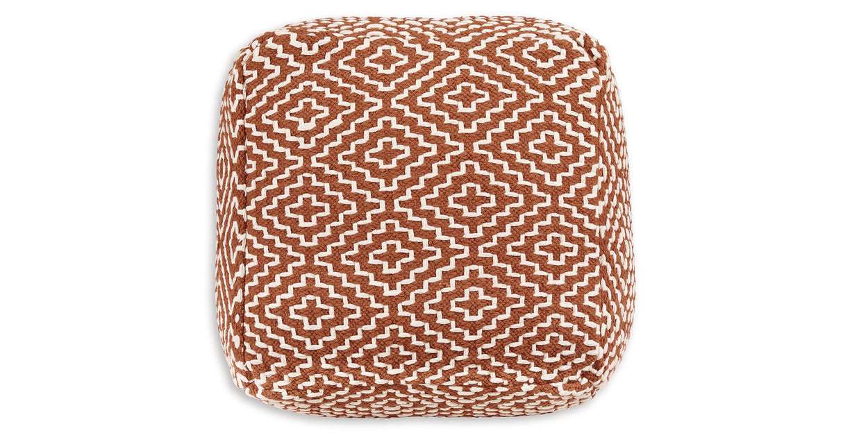 Brynnsen Rust/Ivory Pouf from Ashley - Luna Furniture