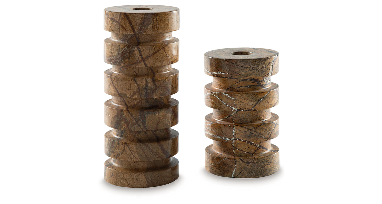 Emsleyfield Tan Candle Holder Set (Set of 2) from Ashley Furniture - Luna Furniture