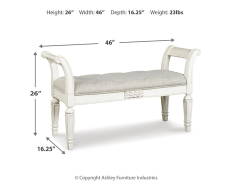 Realyn Antique White Accent Bench from Ashley - Luna Furniture