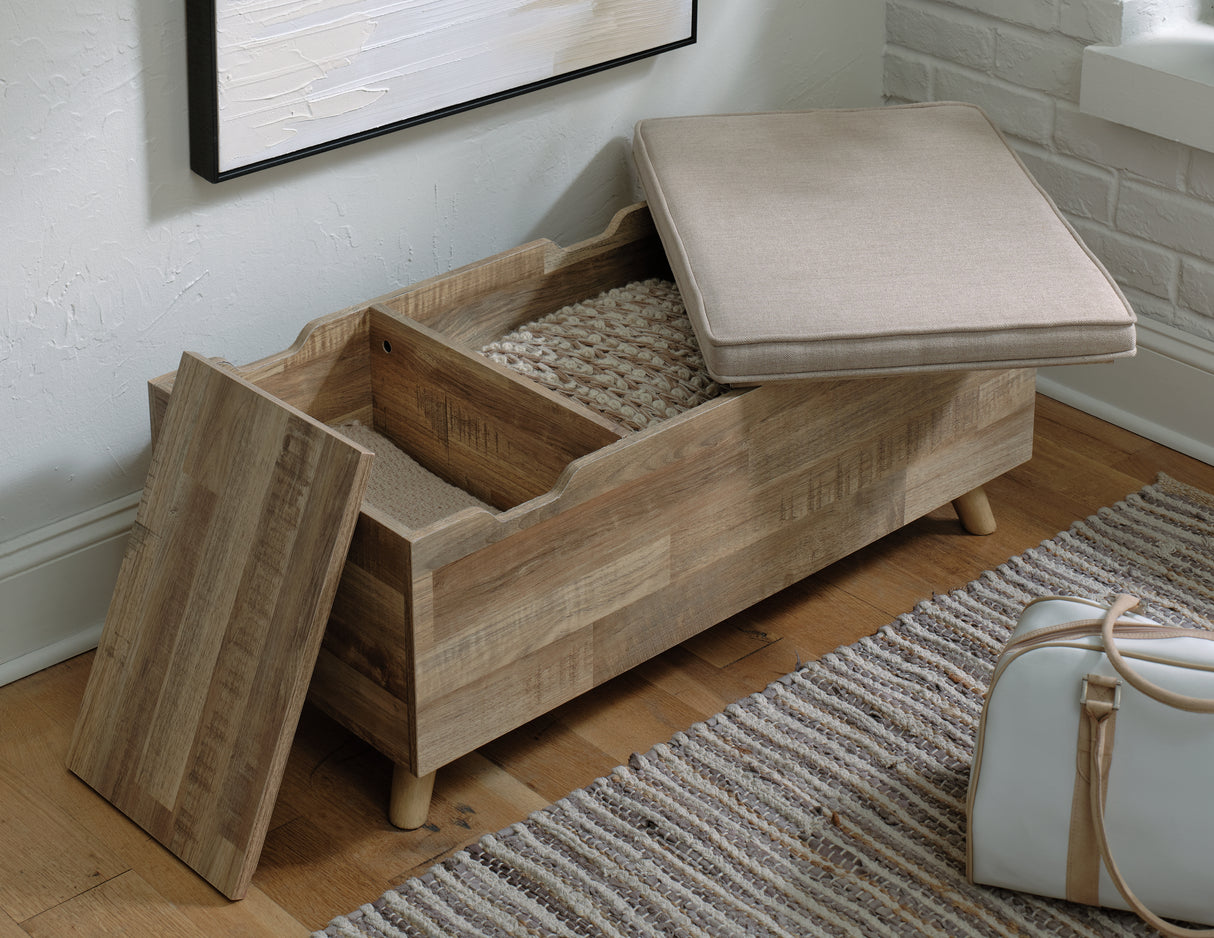 Gerdanet Beige/Brown Storage Bench from Ashley - Luna Furniture