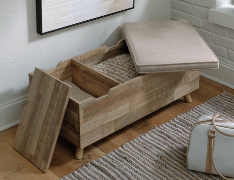 Gerdanet Beige/Brown Storage Bench from Ashley - Luna Furniture