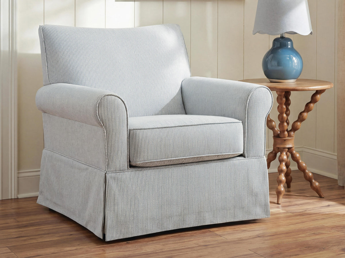 Searcy White/Navy Swivel Glider Accent Chair from Ashley - Luna Furniture