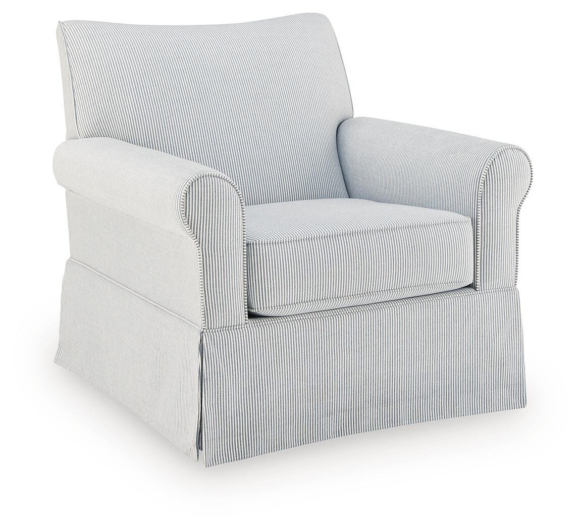 Searcy White/Navy Swivel Glider Accent Chair from Ashley - Luna Furniture