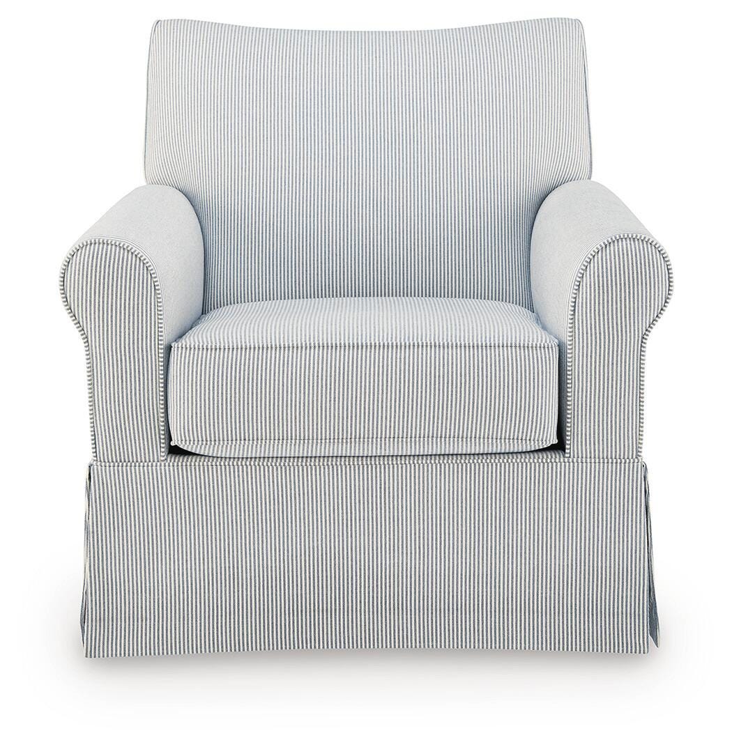 Searcy White/Navy Swivel Glider Accent Chair from Ashley - Luna Furniture
