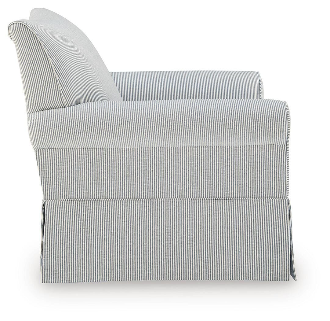Searcy White/Navy Swivel Glider Accent Chair from Ashley - Luna Furniture