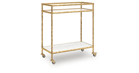 Plattfield Antique Gold Finish Bar Cart from Ashley - Luna Furniture