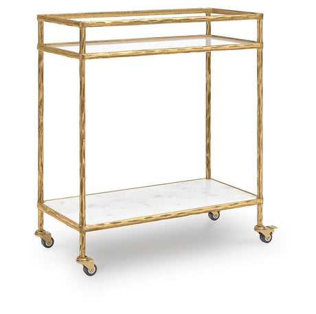 Plattfield Antique Gold Finish Bar Cart from Ashley - Luna Furniture