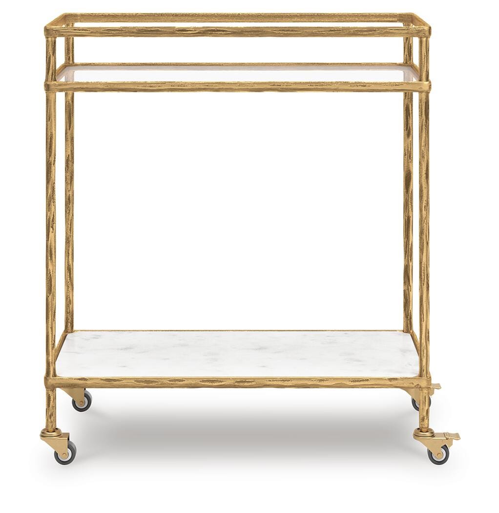 Plattfield Antique Gold Finish Bar Cart from Ashley Furniture - Luna Furniture