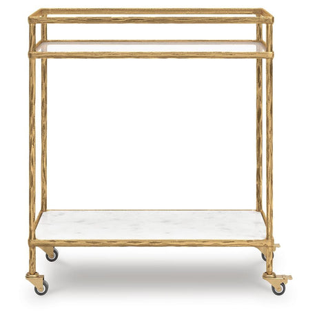 Plattfield Antique Gold Finish Bar Cart from Ashley - Luna Furniture