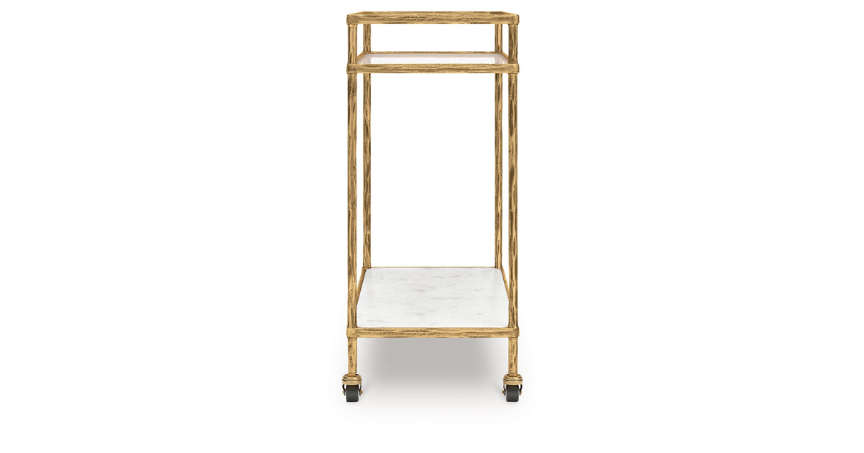 Plattfield Antique Gold Finish Bar Cart from Ashley - Luna Furniture