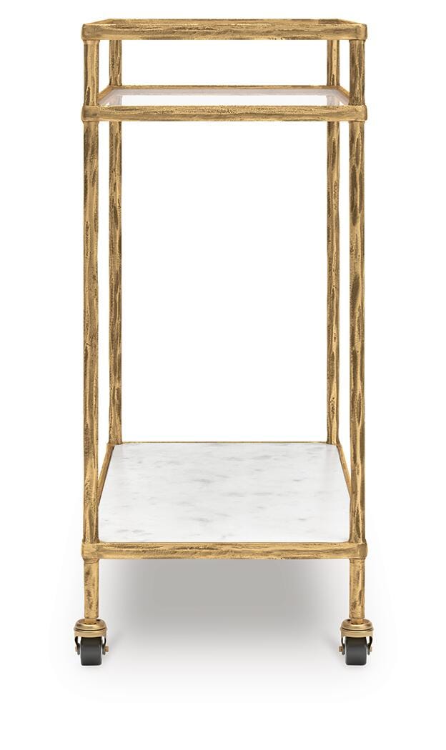 Plattfield Antique Gold Finish Bar Cart from Ashley Furniture - Luna Furniture