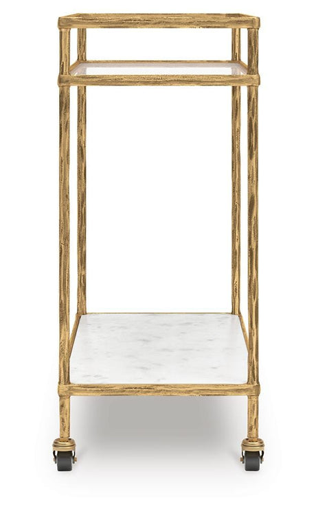 Plattfield Antique Gold Finish Bar Cart from Ashley - Luna Furniture