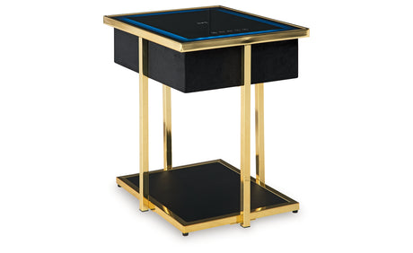Rexwell Black/Gold Finish Accent Table with Speaker from Ashley - Luna Furniture
