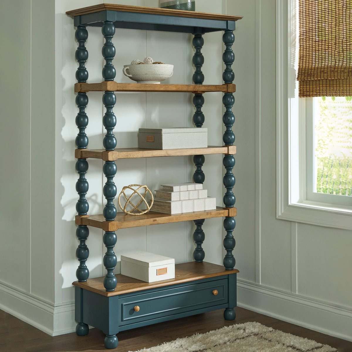 Finnworth Blue/Brown 70" Bookcase