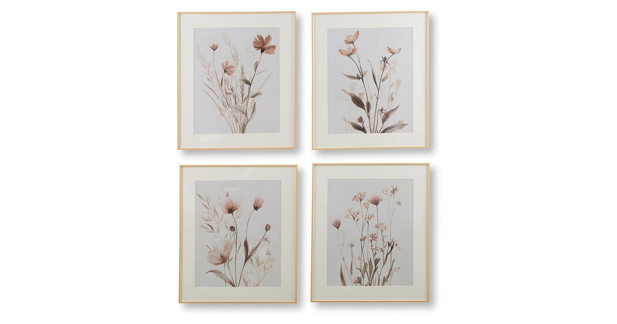 Chettings Beige/Gray/Blush Wall Art (Set of 4) from Ashley Furniture - Luna Furniture