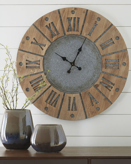 Payson Antique Gray/Natural Wall Clock from Ashley - Luna Furniture