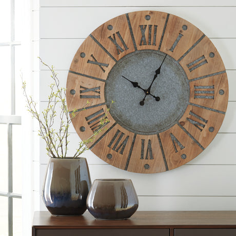 Payson Antique Gray/Natural Wall Clock from Ashley - Luna Furniture