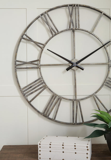 Paquita Antique Silver Wall Clock from Ashley - Luna Furniture