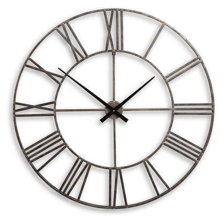 Paquita Antique Silver Wall Clock from Ashley - Luna Furniture