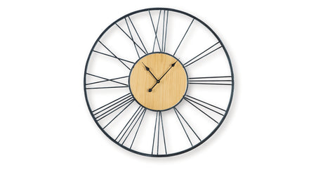 Brockett Black/Natural Wall Clock from Ashley Furniture - Luna Furniture