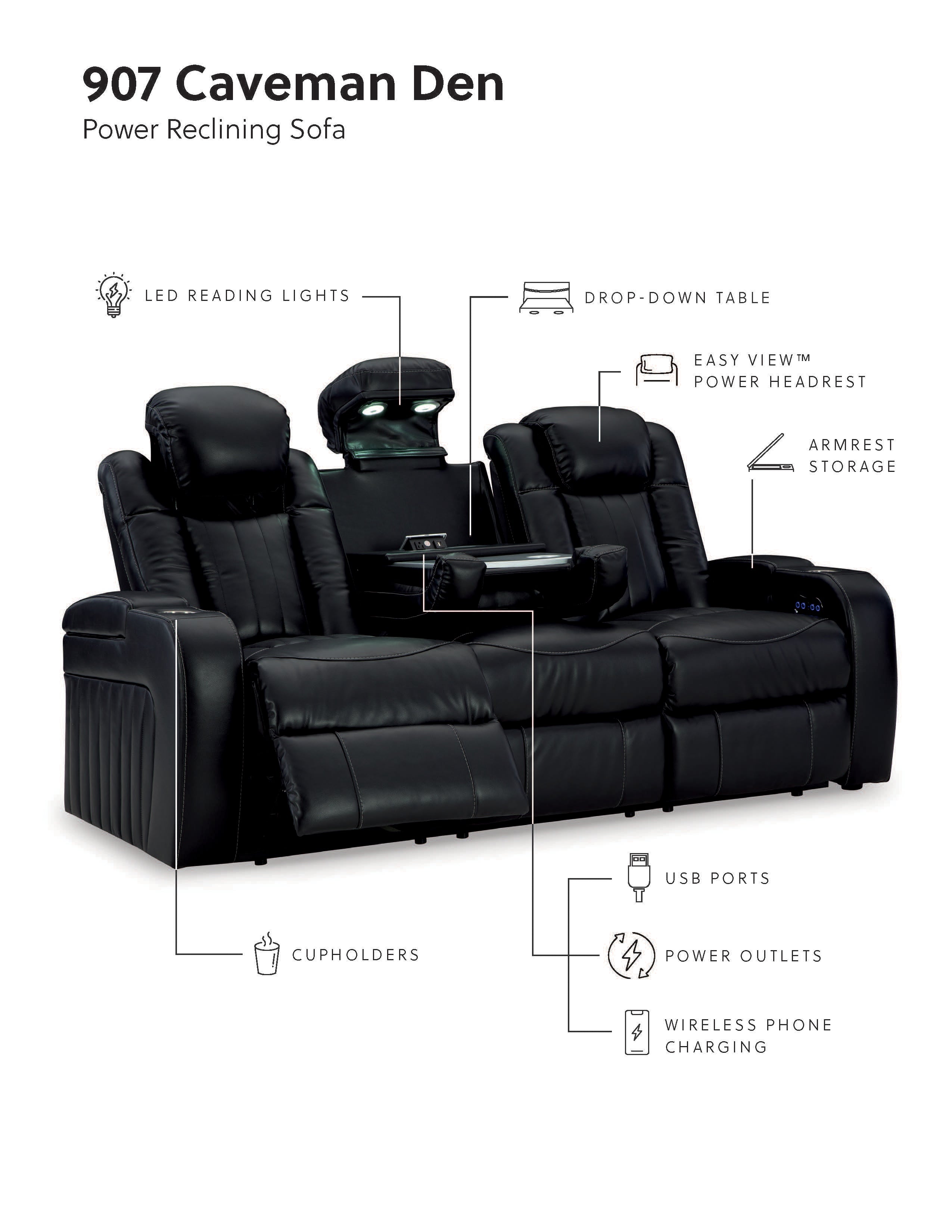 Caveman Den Midnight Power Reclining Living Room Set – Luna Furniture