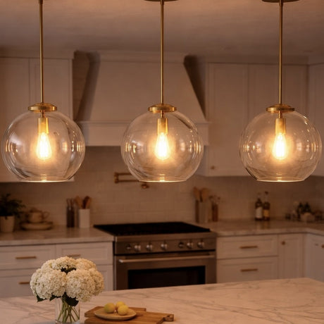 Gleam Pendant Lamp with Satin Brass and Clear Glass from Ashcroft Furniture - Luna Furniture
