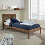 Creswell Mahogany twin bed, slatted headboard and low-profile frame, three-quarter view