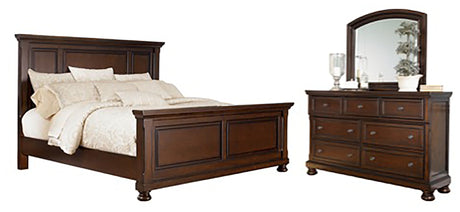 Porter Rustic Brown Queen Panel Bed, Dresser and Mirror from Ashley Furniture - Luna Furniture