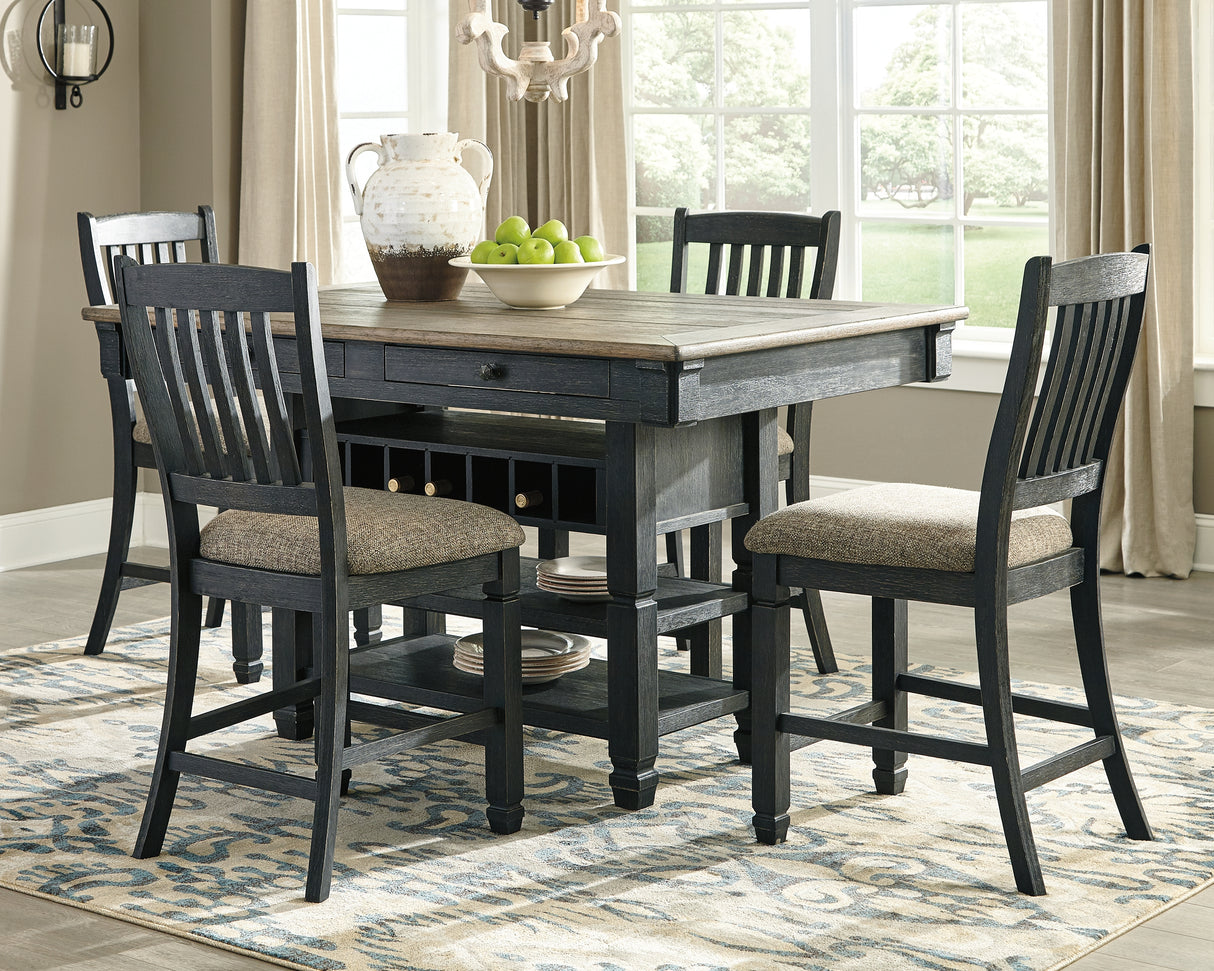 Tyler Creek Black/Grayish Brown Counter Height Table with 4 Barstools, Server and Display Cabinet from Ashley Furniture - Luna Furniture