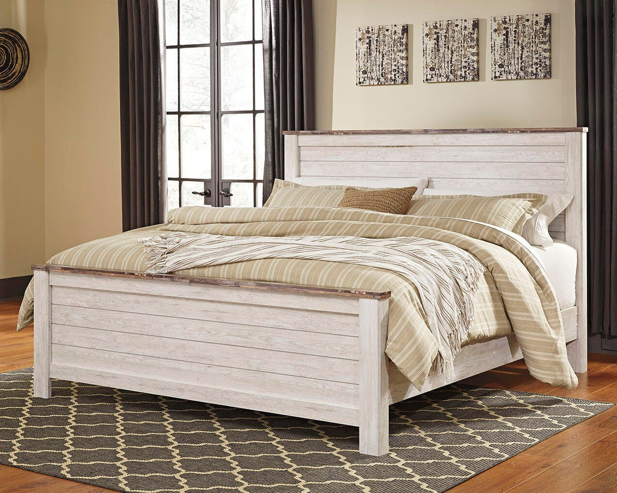 Willowton Whitewash California King Panel Bed from Ashley Furniture - Luna Furniture