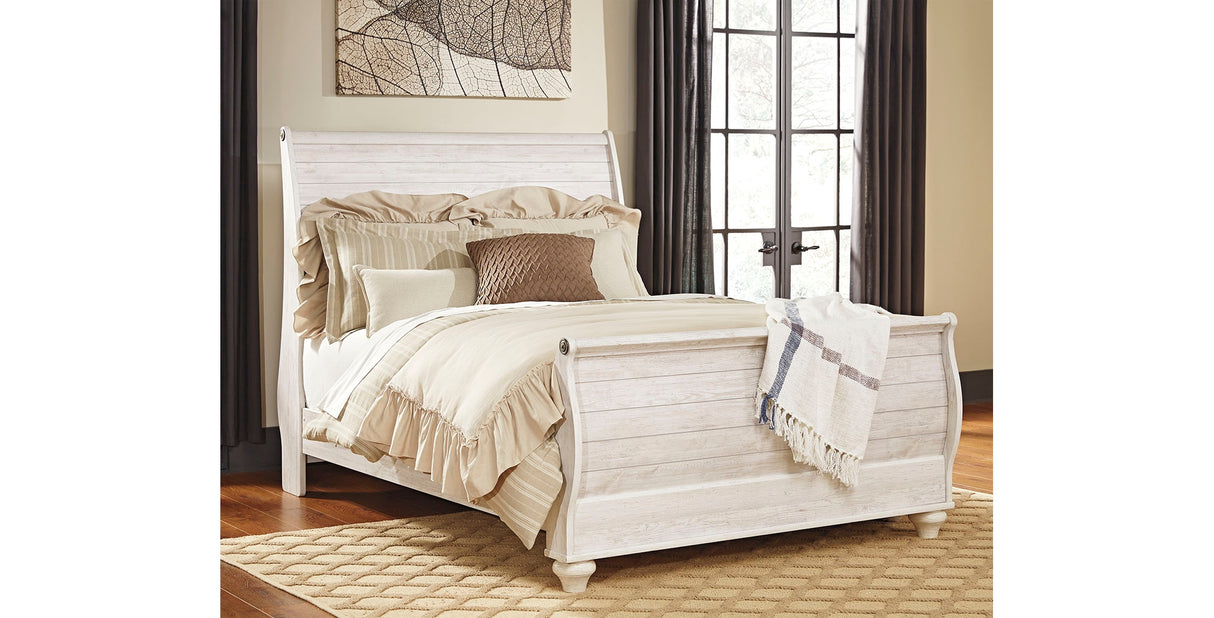 Willowton Whitewash Queen Sleigh Bed from Ashley Furniture - Luna Furniture