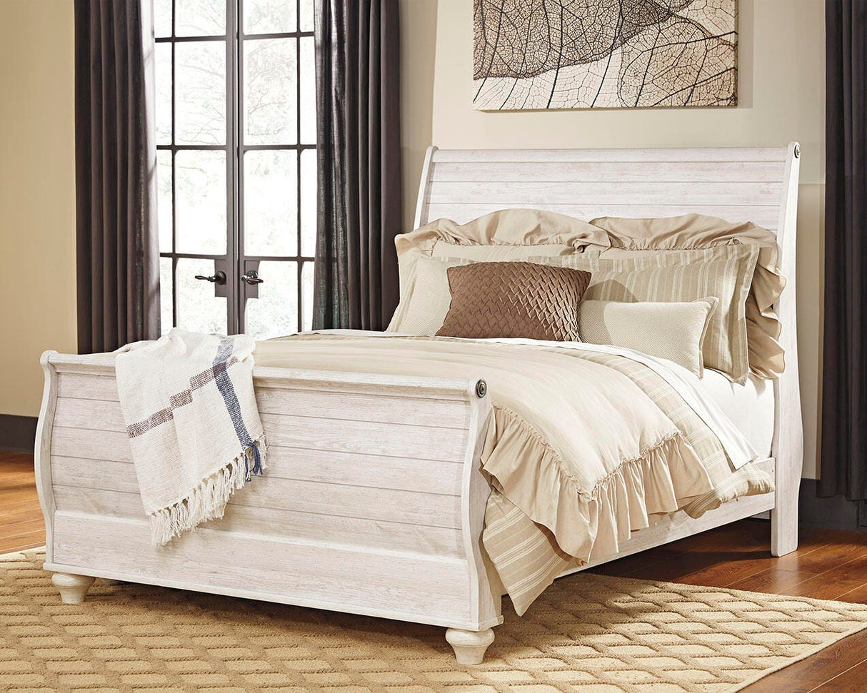 Willowton Whitewash Queen Sleigh Bed from Ashley Furniture - Luna Furniture