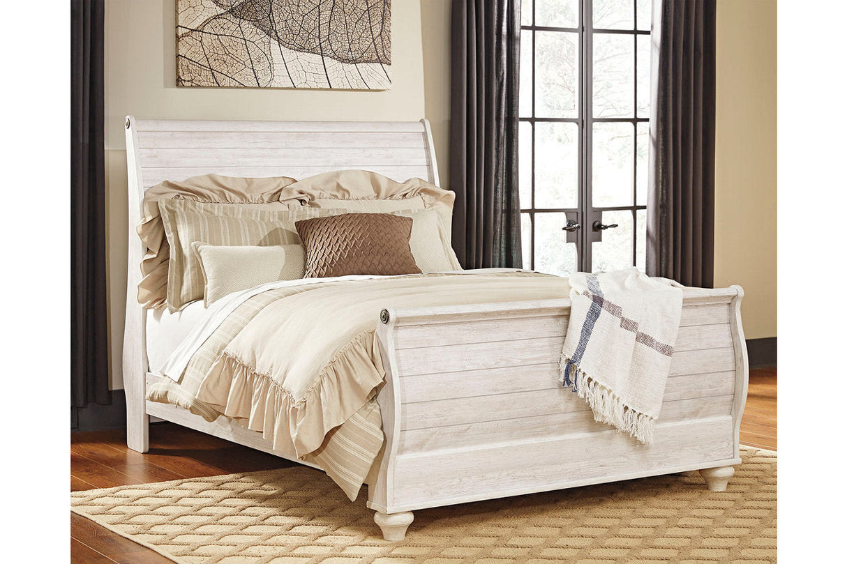 Willowton Whitewash Queen Sleigh Bed from Ashley - Luna Furniture