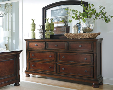 Porter Rustic Brown Queen Panel Bed, Dresser, Mirror and Nightstand from Ashley - Luna Furniture