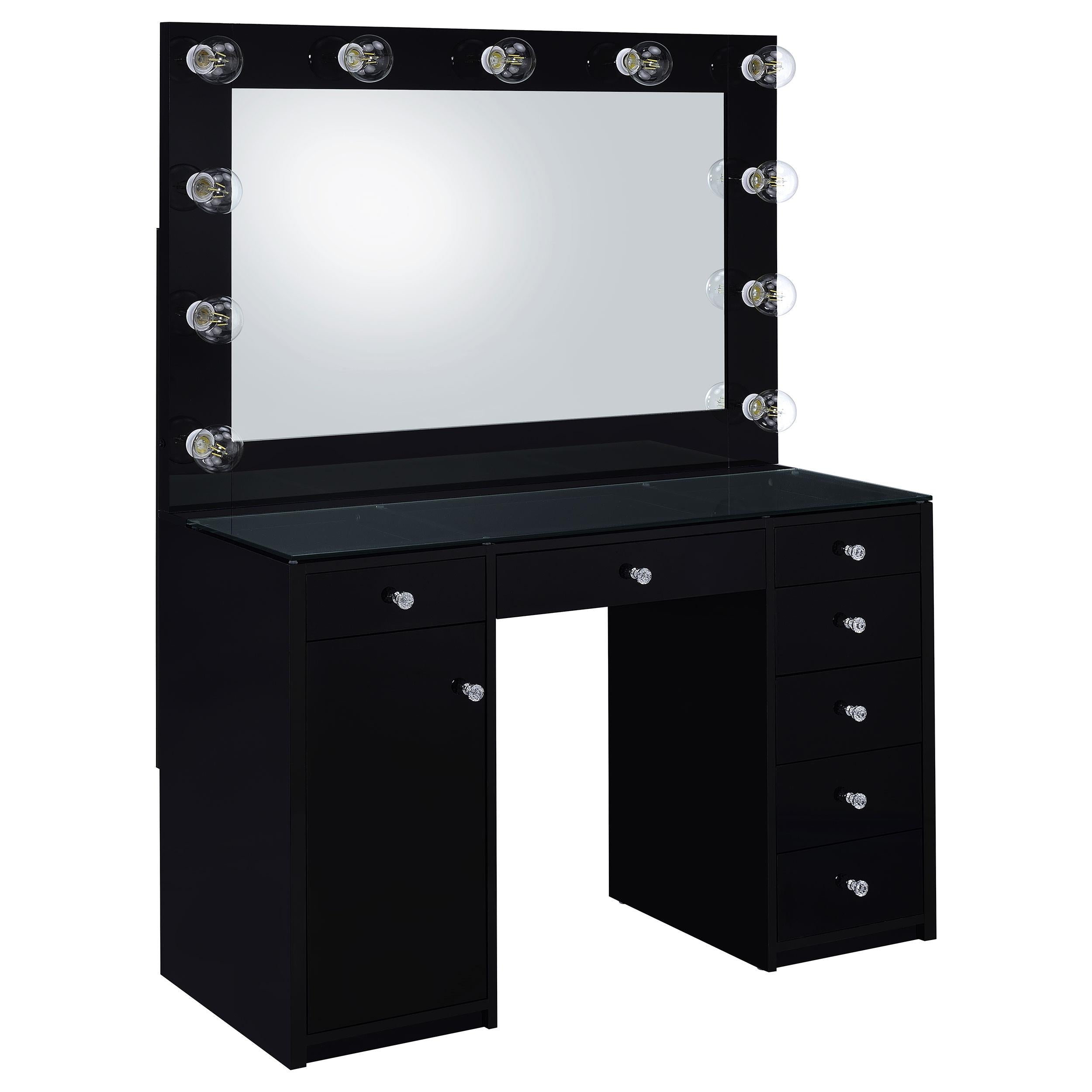 Coaster Acena Black High Gloss 7-Drawer Vanity Set with Lighting
