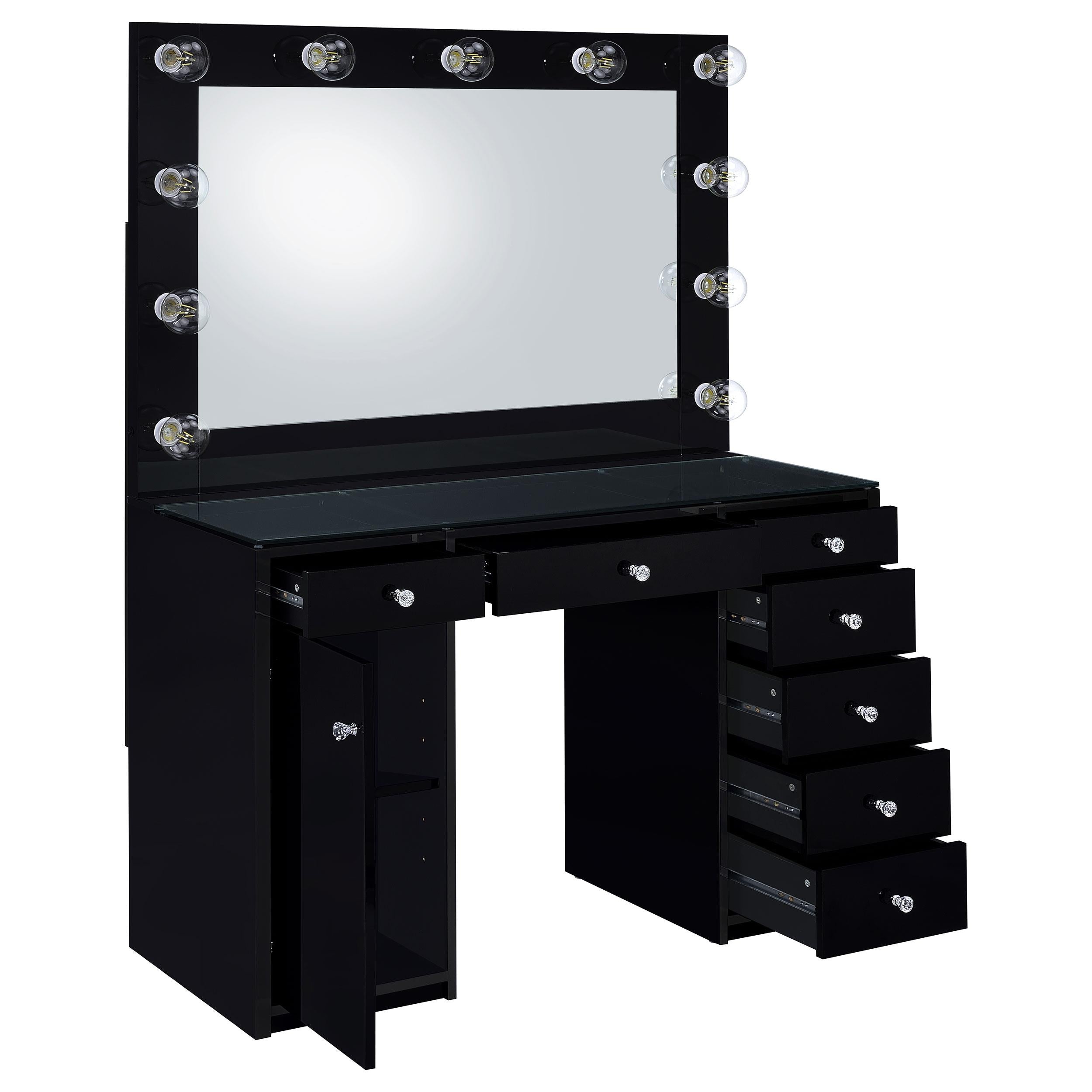 Coaster Acena Black High Gloss 7-Drawer Vanity Set with Lighting