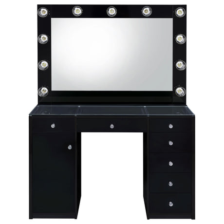 Acena Black High Gloss 7-Drawer Vanity Set with Lighting from Coaster - Luna Furniture