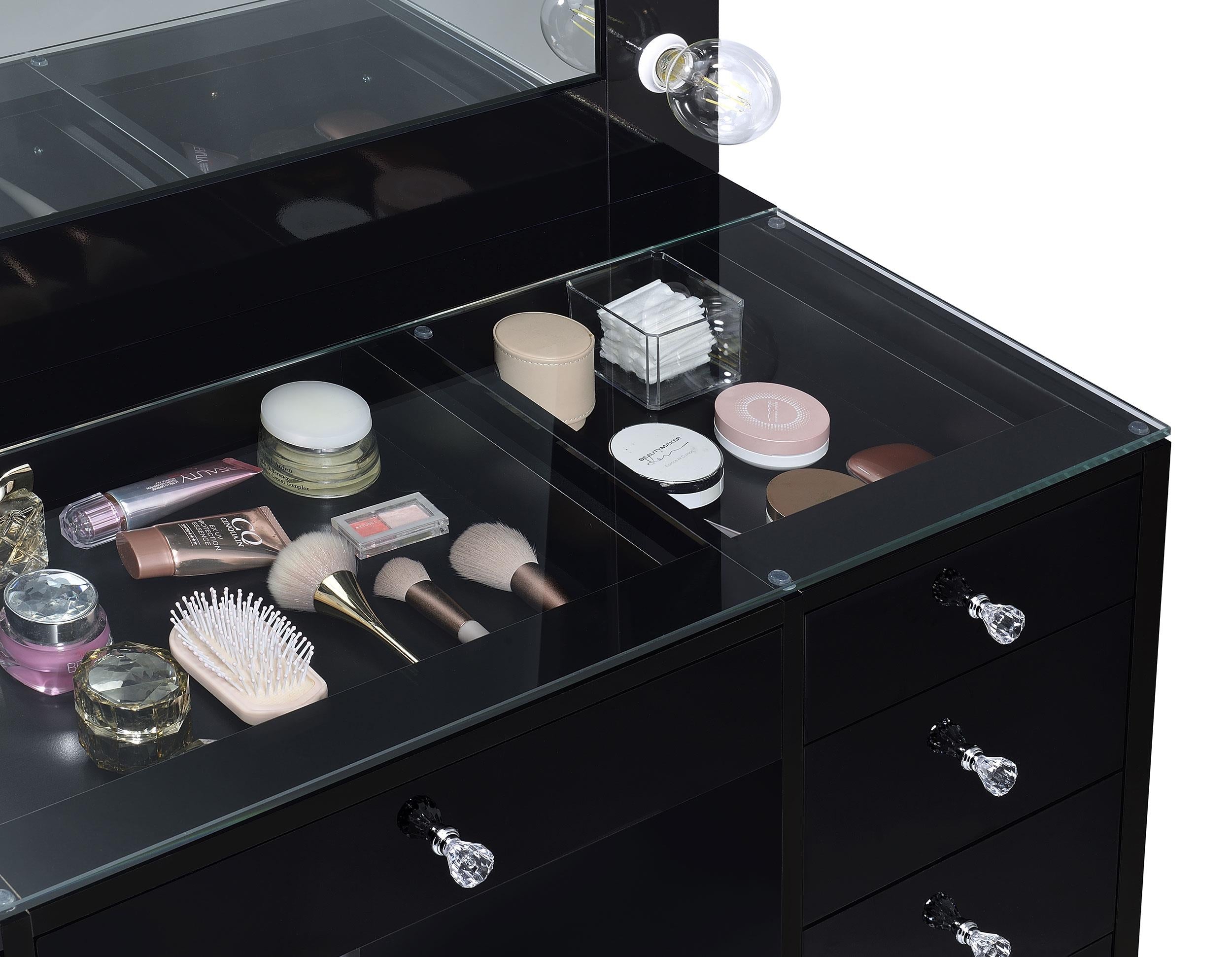 Coaster Acena Black High Gloss 7-Drawer Vanity Set with Lighting