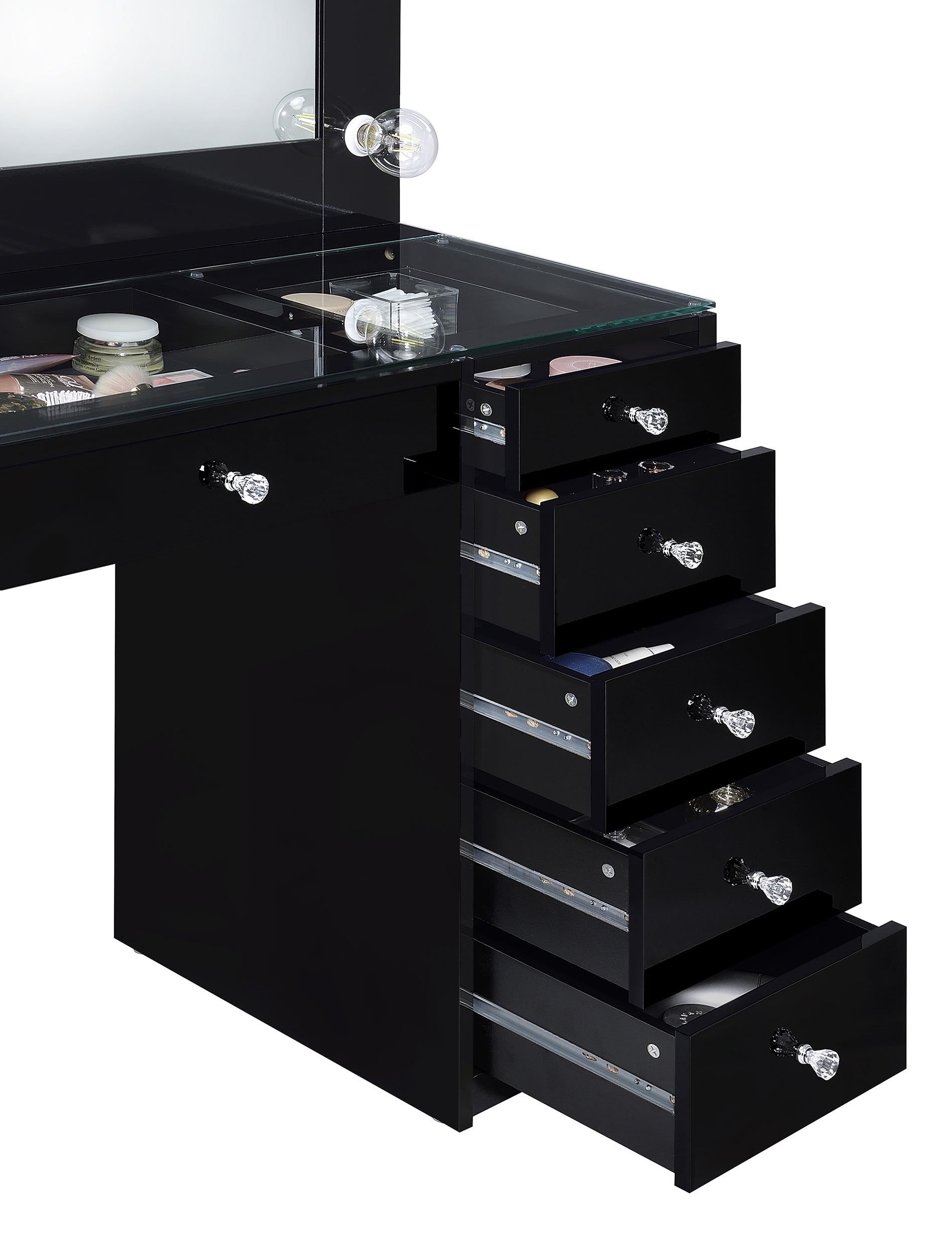 Coaster Acena Black High Gloss 7-Drawer Vanity Set with Lighting