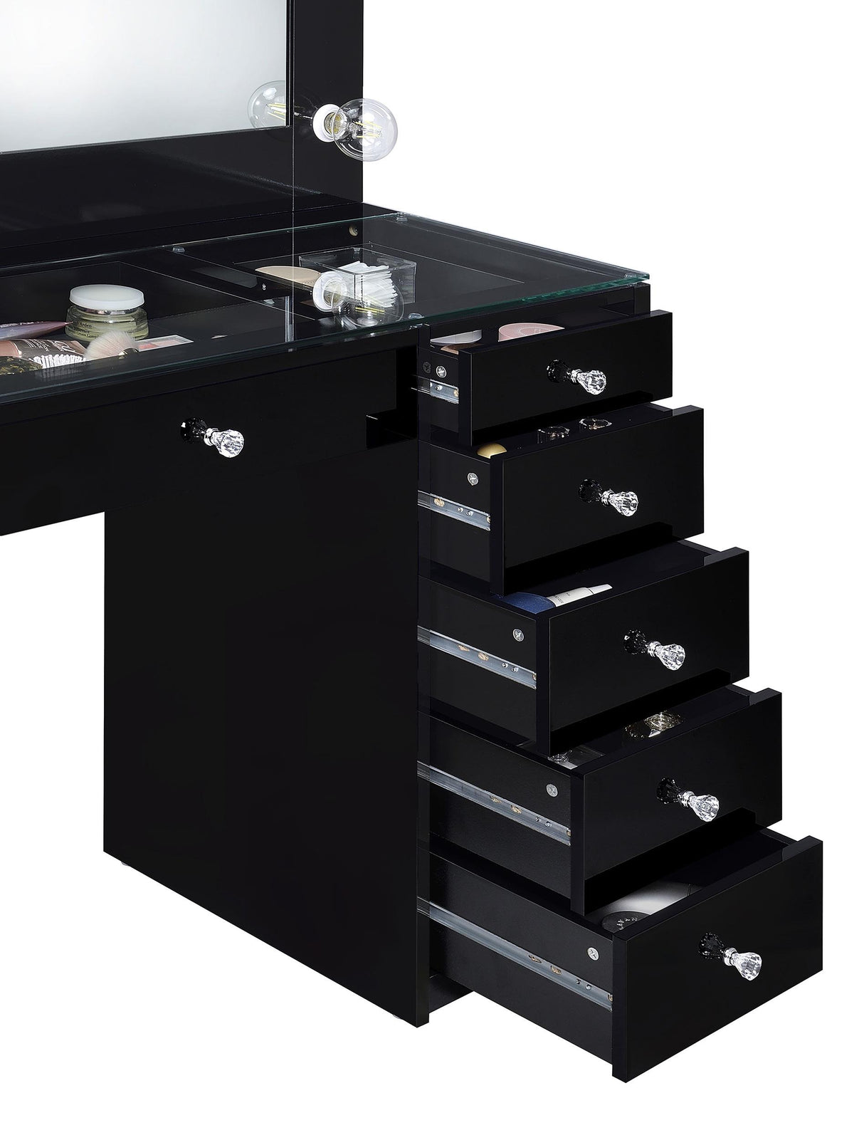 Acena Black High Gloss 7-Drawer Vanity Set with Lighting from Coaster - Luna Furniture