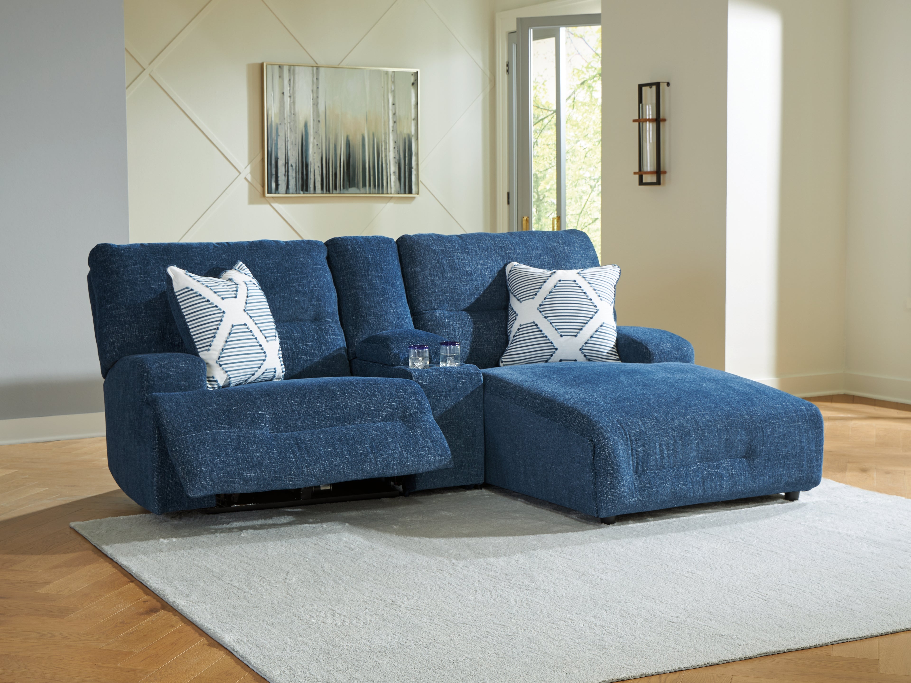 Ashley Acklen Place Navy 3-Piece RAF Chaise Power Reclining