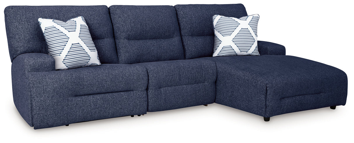 Acklen Place Navy 3-Piece RAF Chaise Power Reclining Sectional from Ashley - Luna Furniture
